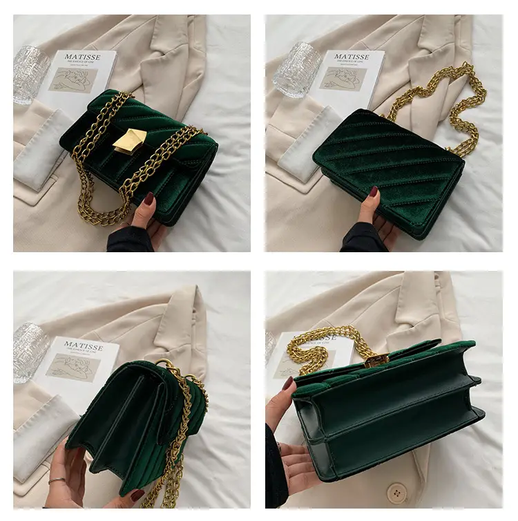 Green Velvet Chain Shoulder Bag for Women — feature 8