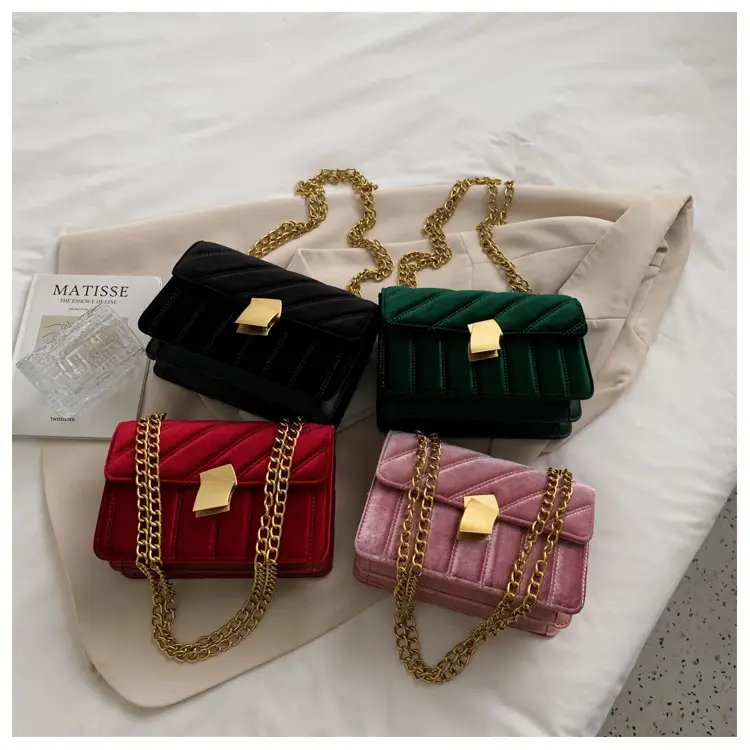 Green Velvet Chain Shoulder Bag for Women — feature 9