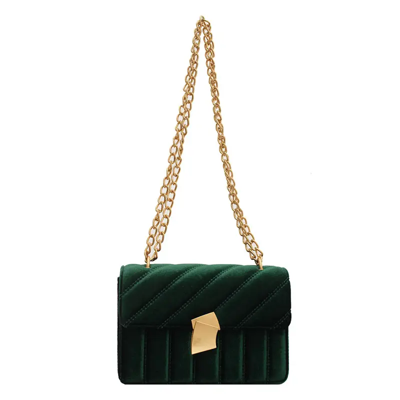 Green Velvet Chain Shoulder Bag for Women - Image 3