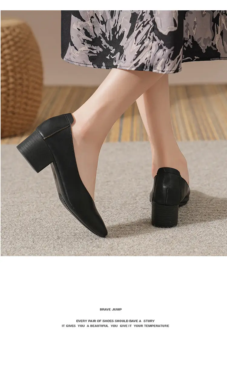 Commuter Milk Shoes Women's Retro Soft Leather V-Mouth Mid-Heel Fairy High Heels Women's Thick Heel Mary Jane Shoes Women's Shoes Women's Summer — feature 12