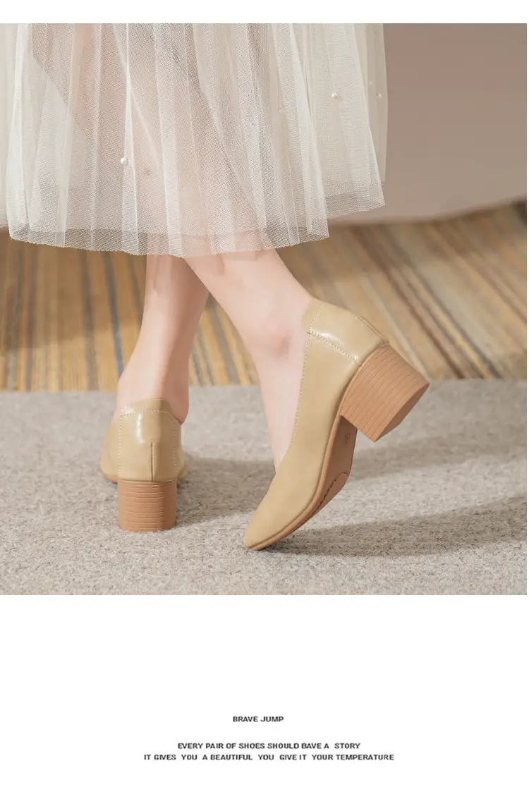 Commuter Milk Shoes Women's Retro Soft Leather V-Mouth Mid-Heel Fairy High Heels Women's Thick Heel Mary Jane Shoes Women's Shoes Women's Summer — feature 21