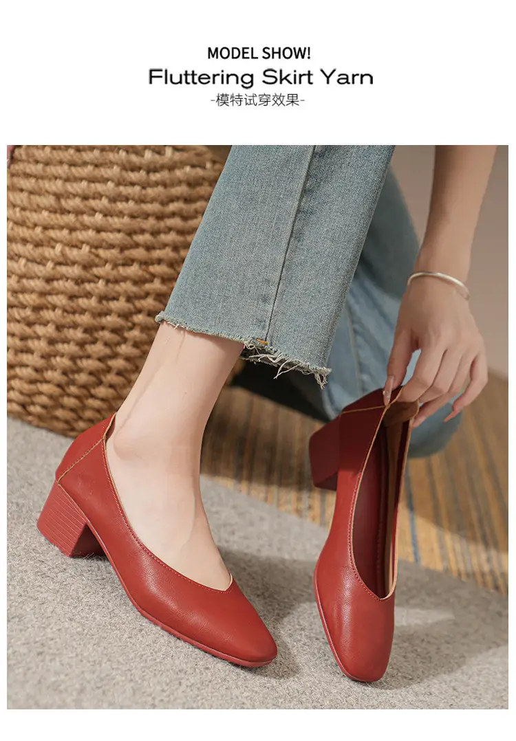 Commuter Milk Shoes Women's Retro Soft Leather V-Mouth Mid-Heel Fairy High Heels Women's Thick Heel Mary Jane Shoes Women's Shoes Women's Summer — feature 26