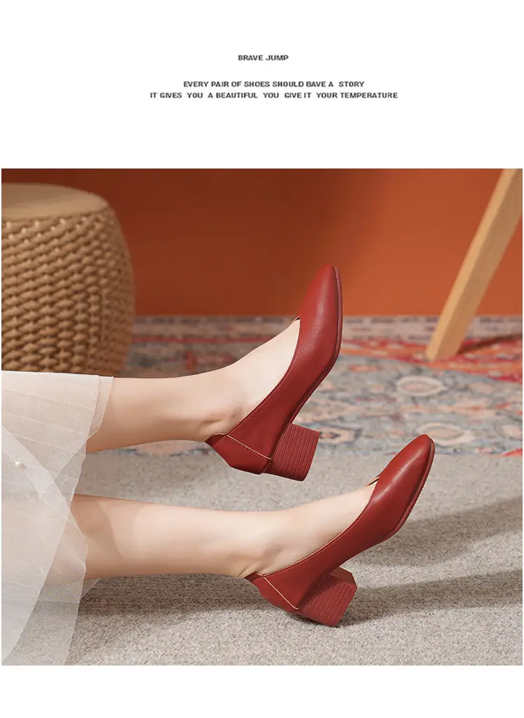 Commuter Milk Shoes Women's Retro Soft Leather V-Mouth Mid-Heel Fairy High Heels Women's Thick Heel Mary Jane Shoes Women's Shoes Women's Summer — feature 27