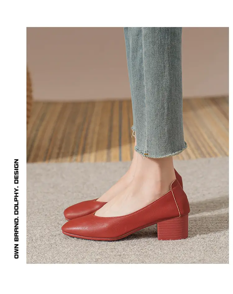 Commuter Milk Shoes Women's Retro Soft Leather V-Mouth Mid-Heel Fairy High Heels Women's Thick Heel Mary Jane Shoes Women's Shoes Women's Summer — feature 28