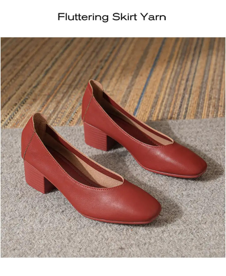 Commuter Milk Shoes Women's Retro Soft Leather V-Mouth Mid-Heel Fairy High Heels Women's Thick Heel Mary Jane Shoes Women's Shoes Women's Summer — feature 33