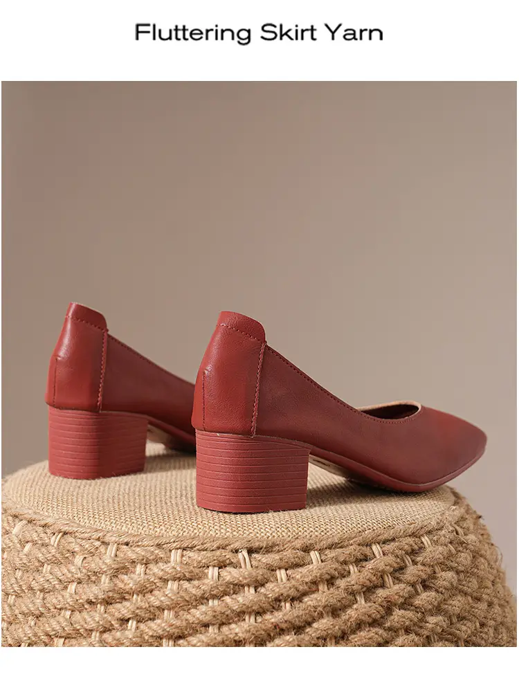 Commuter Milk Shoes Women's Retro Soft Leather V-Mouth Mid-Heel Fairy High Heels Women's Thick Heel Mary Jane Shoes Women's Shoes Women's Summer — feature 34