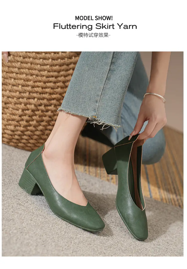 Commuter Milk Shoes Women's Retro Soft Leather V-Mouth Mid-Heel Fairy High Heels Women's Thick Heel Mary Jane Shoes Women's Shoes Women's Summer — feature 35