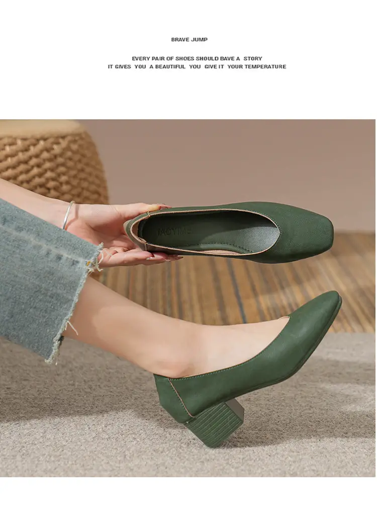 Commuter Milk Shoes Women's Retro Soft Leather V-Mouth Mid-Heel Fairy High Heels Women's Thick Heel Mary Jane Shoes Women's Shoes Women's Summer — feature 36