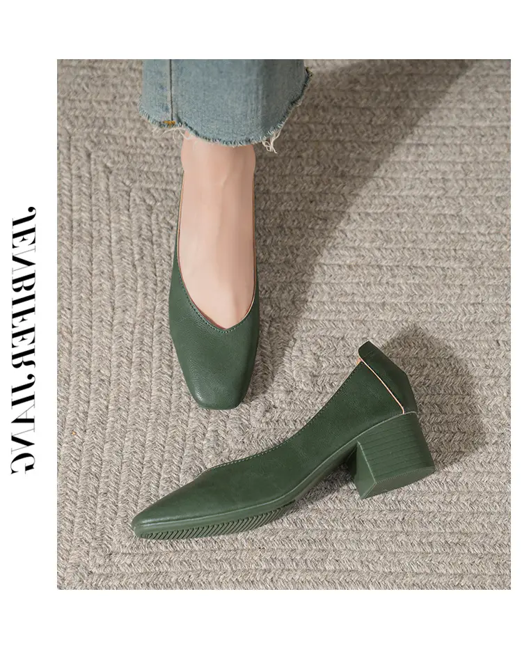 Commuter Milk Shoes Women's Retro Soft Leather V-Mouth Mid-Heel Fairy High Heels Women's Thick Heel Mary Jane Shoes Women's Shoes Women's Summer — feature 37