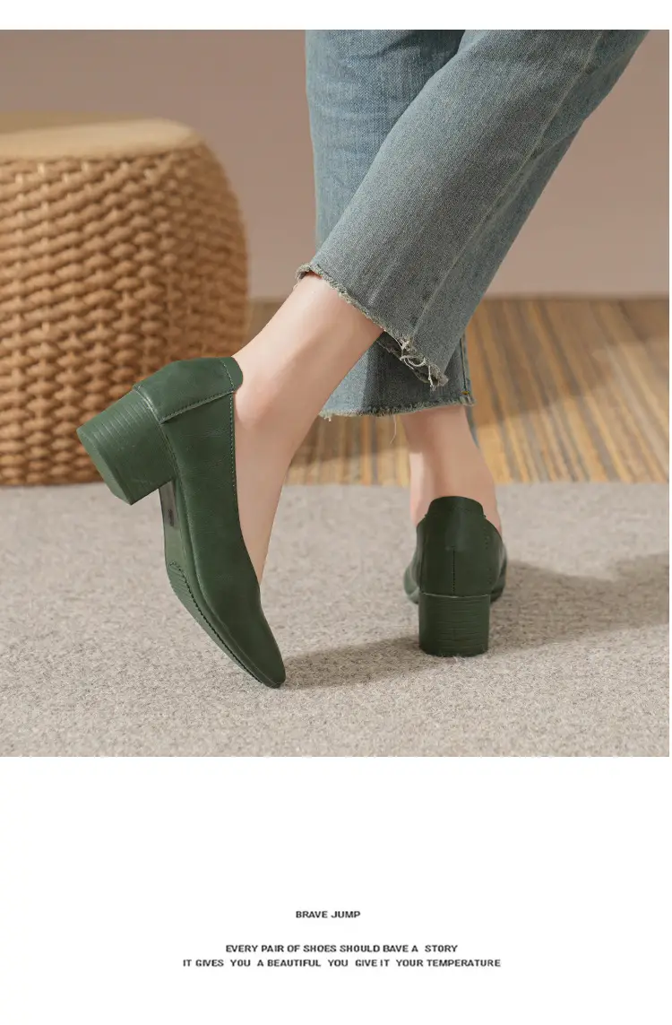 Commuter Milk Shoes Women's Retro Soft Leather V-Mouth Mid-Heel Fairy High Heels Women's Thick Heel Mary Jane Shoes Women's Shoes Women's Summer — feature 39