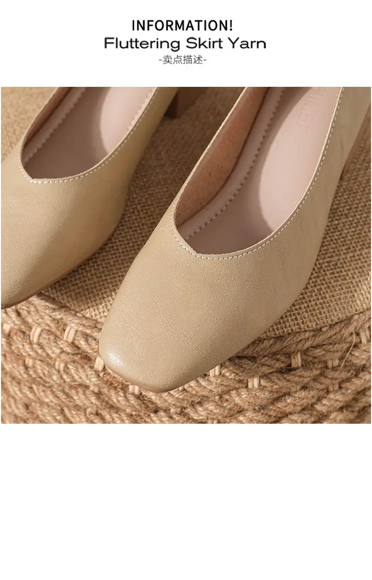 Commuter Milk Shoes Women's Retro Soft Leather V-Mouth Mid-Heel Fairy High Heels Women's Thick Heel Mary Jane Shoes Women's Shoes Women's Summer — feature 4