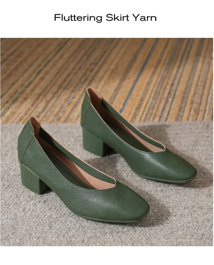 Commuter Milk Shoes Women's Retro Soft Leather V-Mouth Mid-Heel Fairy High Heels Women's Thick Heel Mary Jane Shoes Women's Shoes Women's Summer — feature 42
