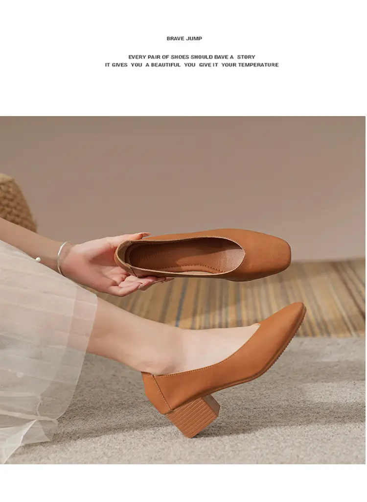 Commuter Milk Shoes Women's Retro Soft Leather V-Mouth Mid-Heel Fairy High Heels Women's Thick Heel Mary Jane Shoes Women's Shoes Women's Summer — feature 45