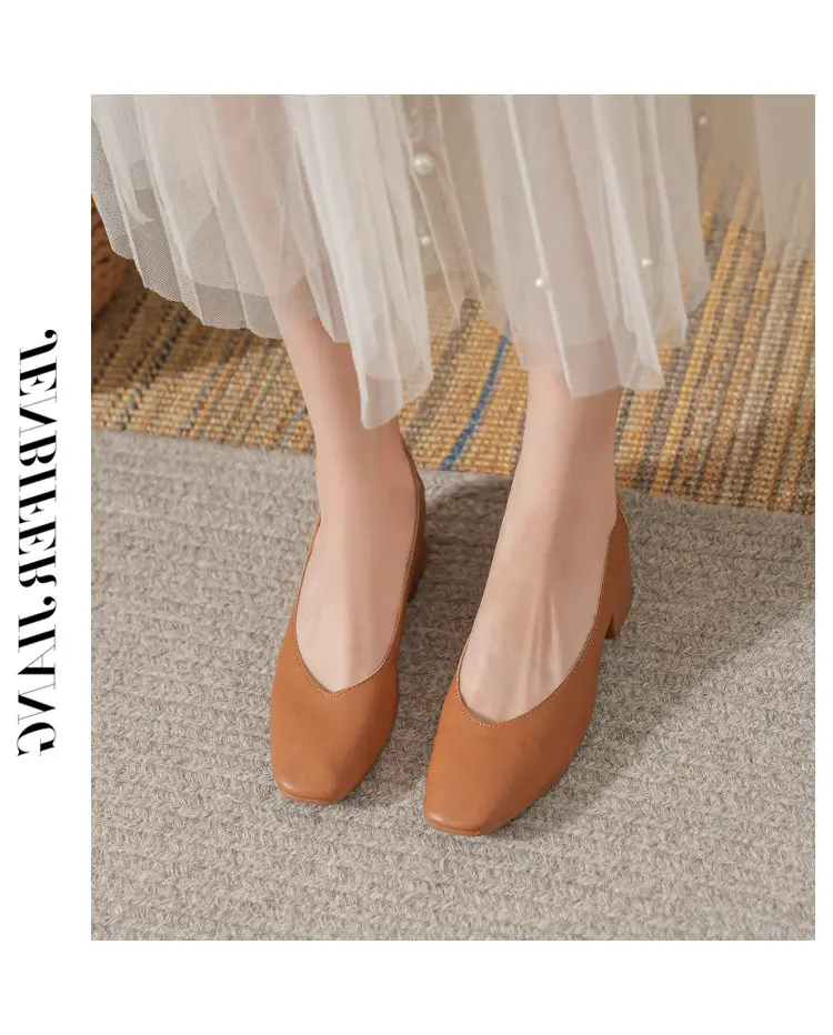 Commuter Milk Shoes Women's Retro Soft Leather V-Mouth Mid-Heel Fairy High Heels Women's Thick Heel Mary Jane Shoes Women's Shoes Women's Summer — feature 46