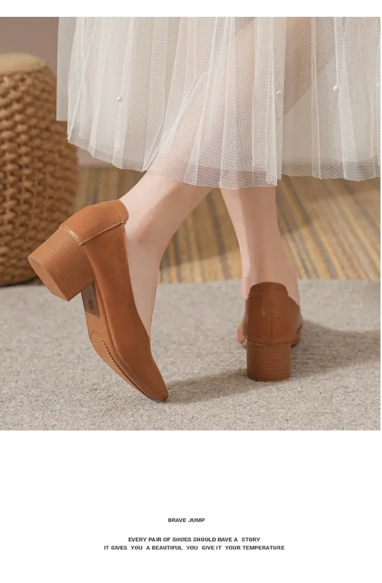 Commuter Milk Shoes Women's Retro Soft Leather V-Mouth Mid-Heel Fairy High Heels Women's Thick Heel Mary Jane Shoes Women's Shoes Women's Summer — feature 48