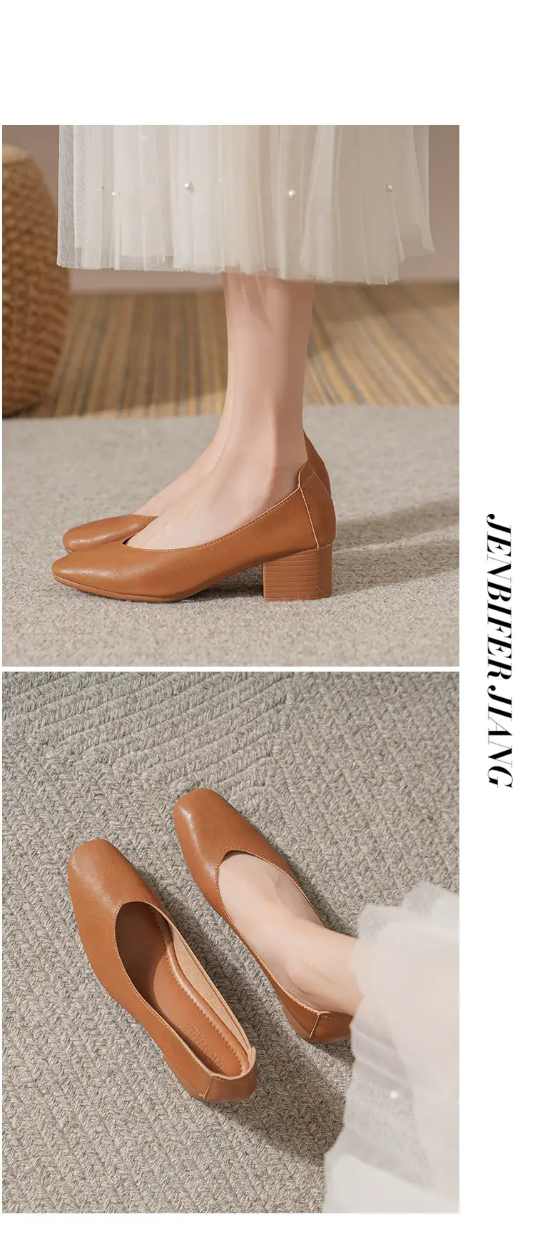 Commuter Milk Shoes Women's Retro Soft Leather V-Mouth Mid-Heel Fairy High Heels Women's Thick Heel Mary Jane Shoes Women's Shoes Women's Summer — feature 49