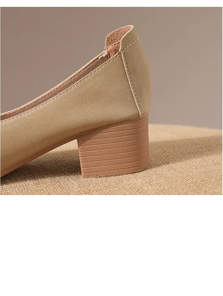 Commuter Milk Shoes Women's Retro Soft Leather V-Mouth Mid-Heel Fairy High Heels Women's Thick Heel Mary Jane Shoes Women's Shoes Women's Summer — feature 6