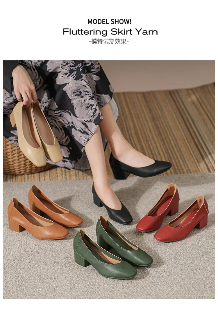 Commuter Milk Shoes Women's Retro Soft Leather V-Mouth Mid-Heel Fairy High Heels Women's Thick Heel Mary Jane Shoes Women's Shoes Women's Summer — feature 8
