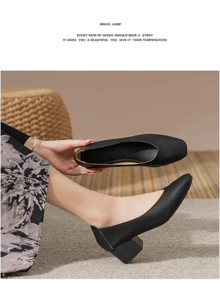 Commuter Milk Shoes Women's Retro Soft Leather V-Mouth Mid-Heel Fairy High Heels Women's Thick Heel Mary Jane Shoes Women's Shoes Women's Summer — feature 9