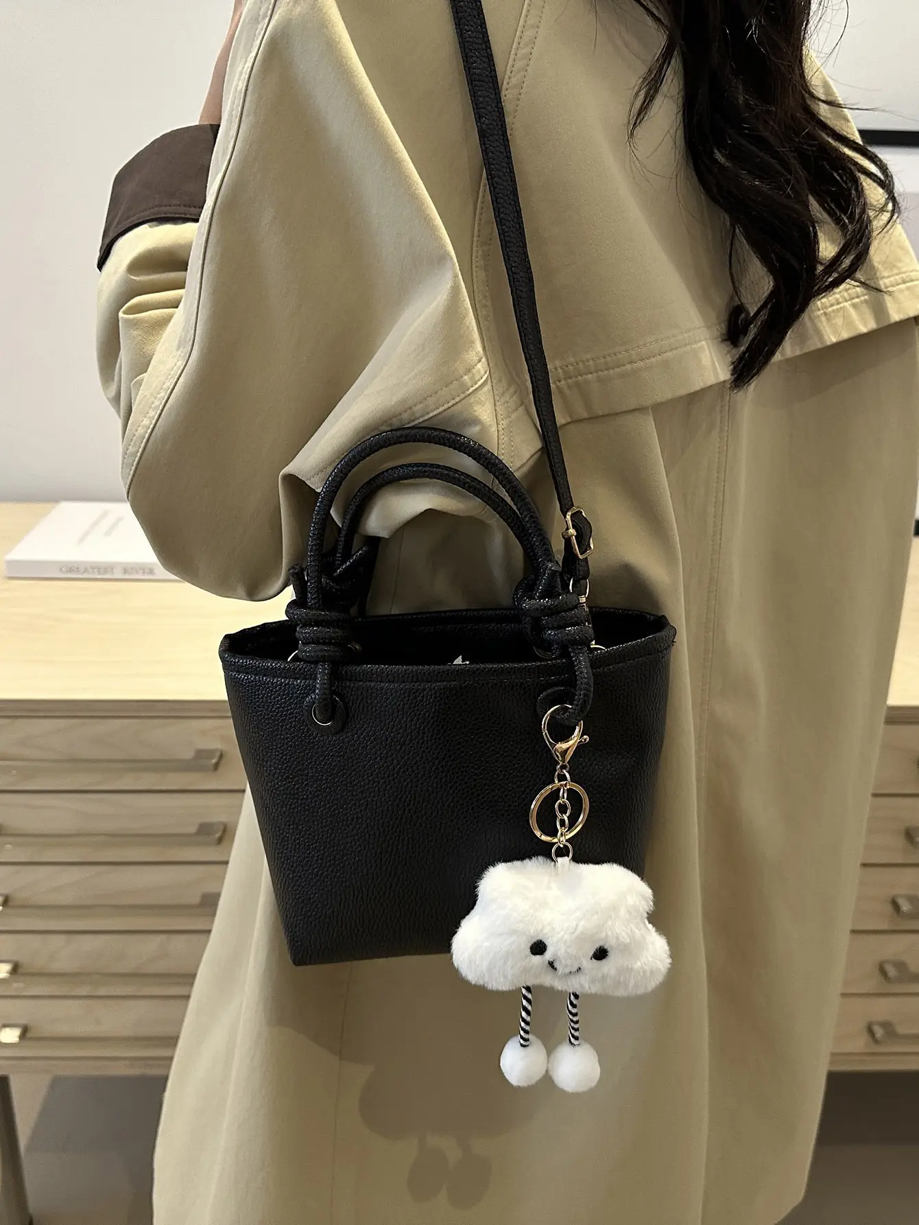 Women's One-Shoulder Crossbody Wedding Bag Brown with Cute Charm - Image 9