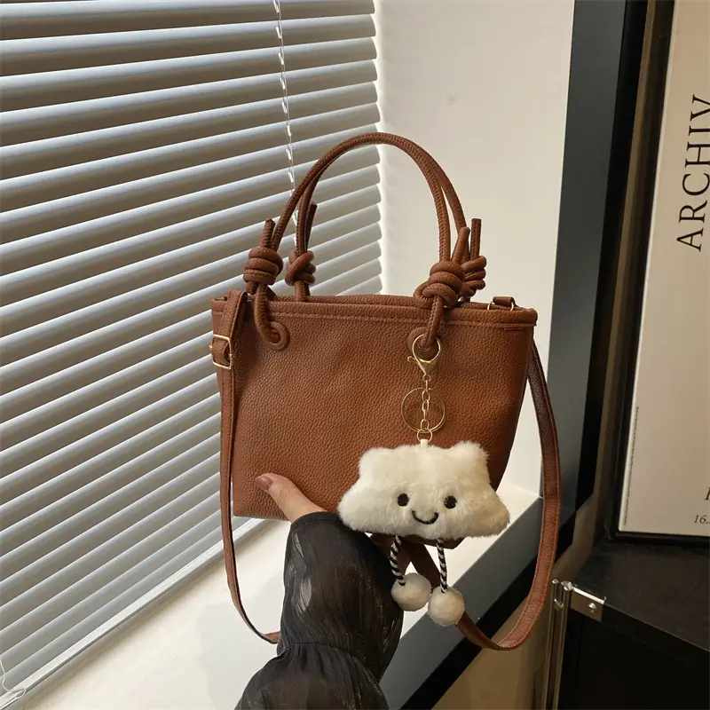 Women's One-Shoulder Crossbody Wedding Bag Brown with Cute Charm - Image 3
