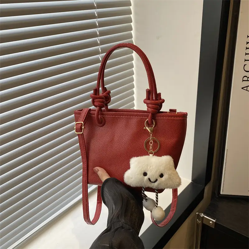 Women's One-Shoulder Crossbody Wedding Bag Brown with Cute Charm - Image 4