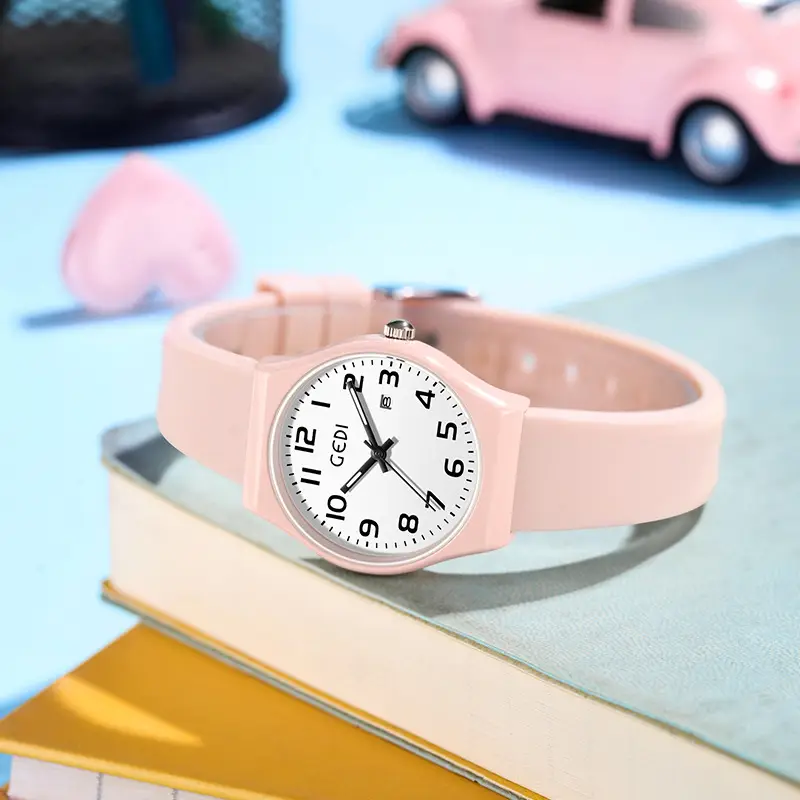 Candy Pink Silicone Calendar Watch for Girls - Image 7