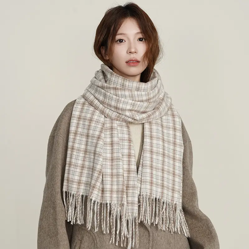 Women Plaid Cashmere Shawl Autumn Winter Warm - Image 7