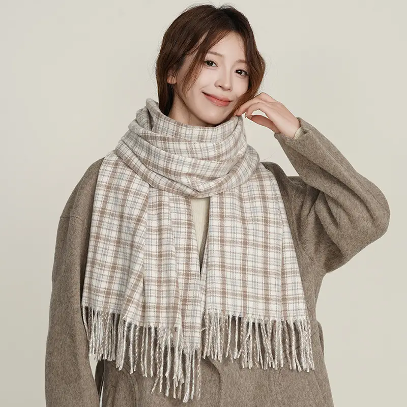 Women Plaid Cashmere Shawl Autumn Winter Warm - Image 8