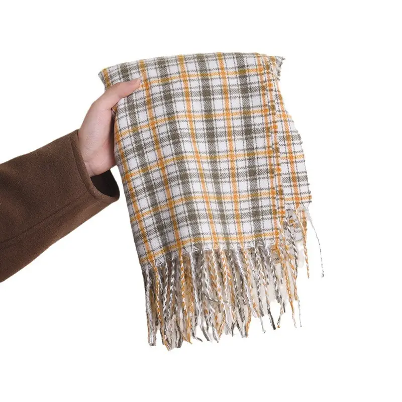 Women Plaid Cashmere Shawl Autumn Winter Warm - Image 9