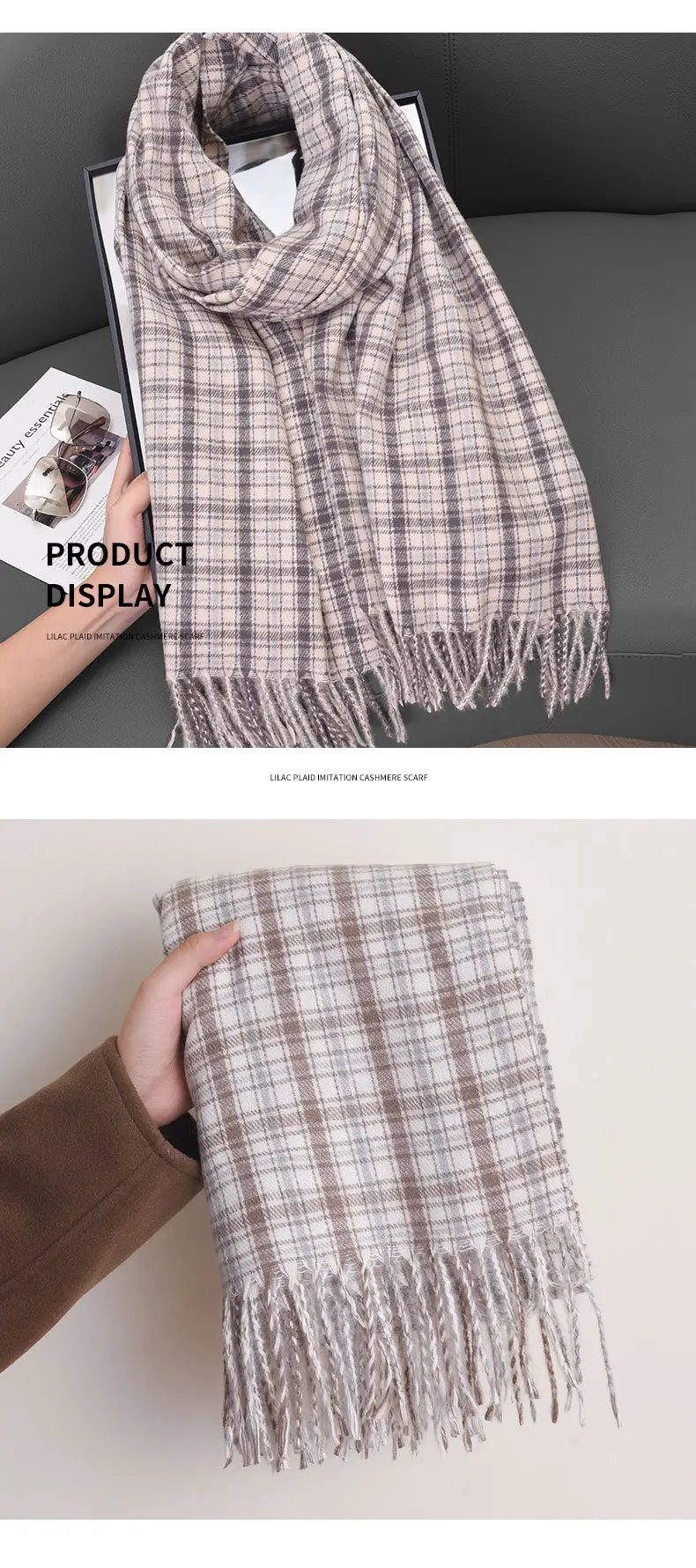 Women Plaid Cashmere Shawl Autumn Winter Warm — feature 11
