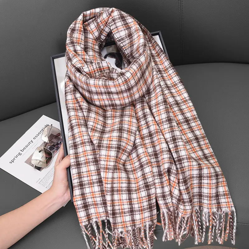 Women Plaid Cashmere Shawl Autumn Winter Warm - Image 2
