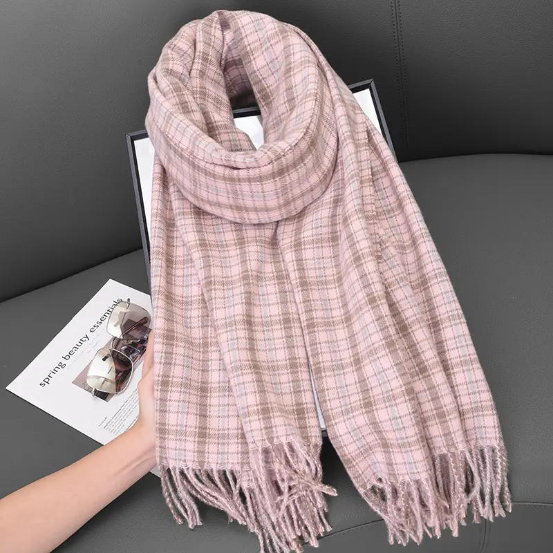 Women Plaid Cashmere Shawl Autumn Winter Warm - Image 3