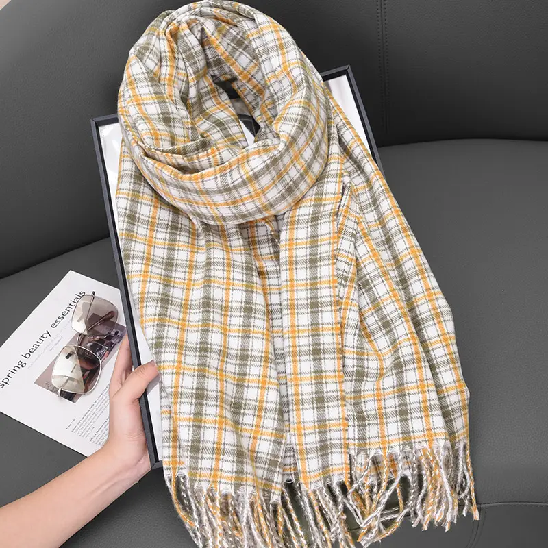Women Plaid Cashmere Shawl Autumn Winter Warm - Image 4