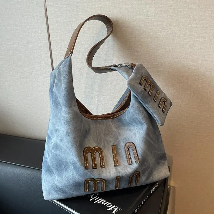 Women Denim Shoulder Bag Vintage Underarm Style Large Capacity - Image 4