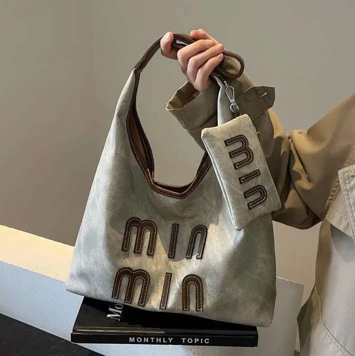 Women Denim Shoulder Bag Vintage Underarm Style Large Capacity - Image 5