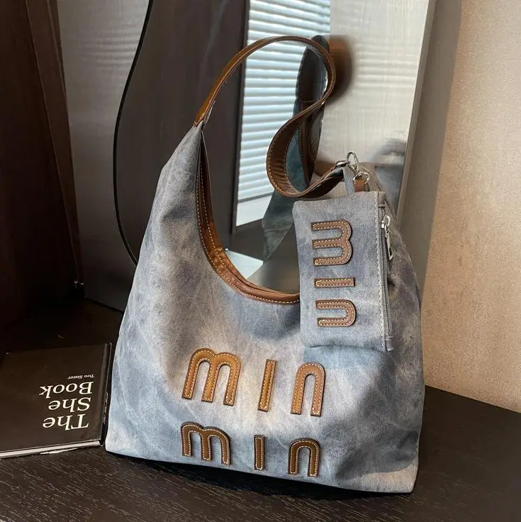 Women Denim Shoulder Bag Vintage Underarm Style Large Capacity - Image 7