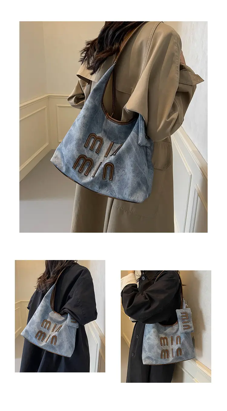 Women Denim Shoulder Bag Vintage Underarm Style Large Capacity — feature 13
