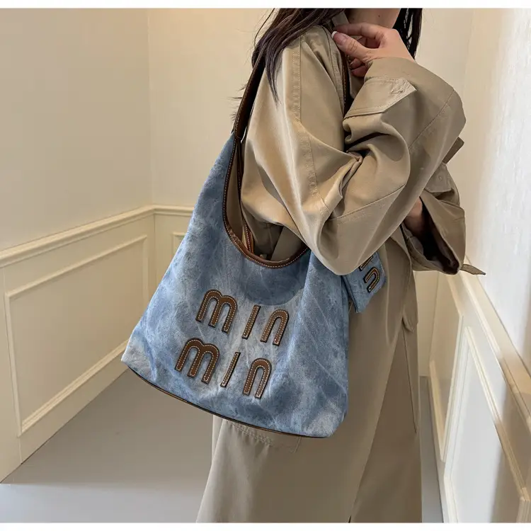 Women Denim Shoulder Bag Vintage Underarm Style Large Capacity — feature 18