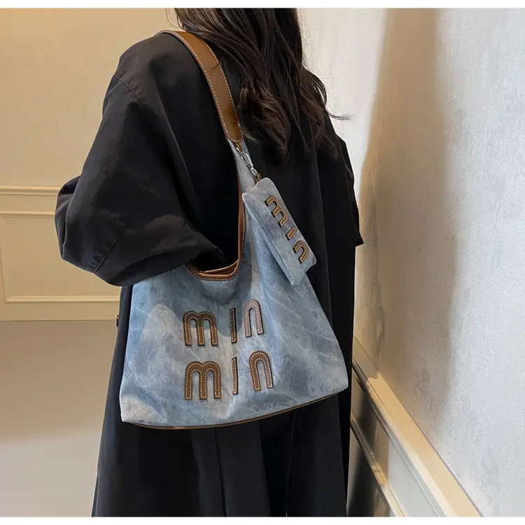 Women Denim Shoulder Bag Vintage Underarm Style Large Capacity — feature 19