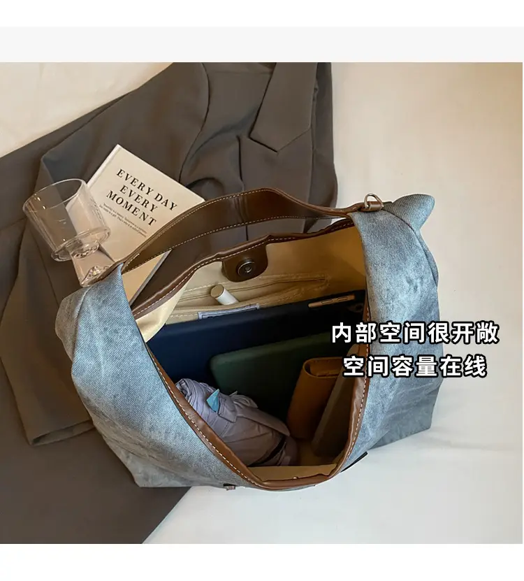 Women Denim Shoulder Bag Vintage Underarm Style Large Capacity — feature 9