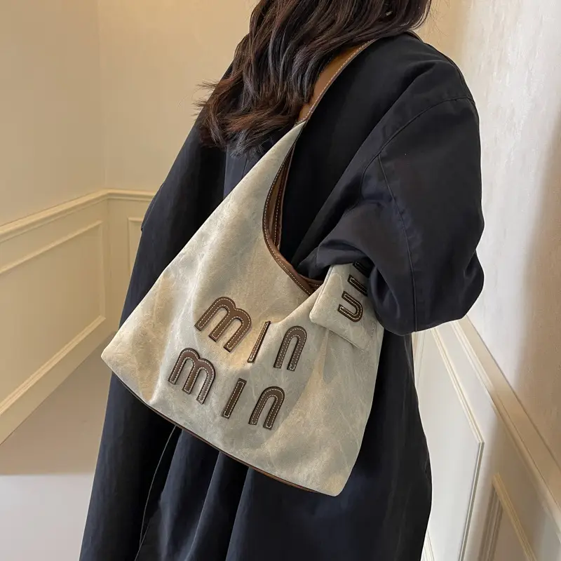 Women Denim Shoulder Bag Vintage Underarm Style Large Capacity - Image 2