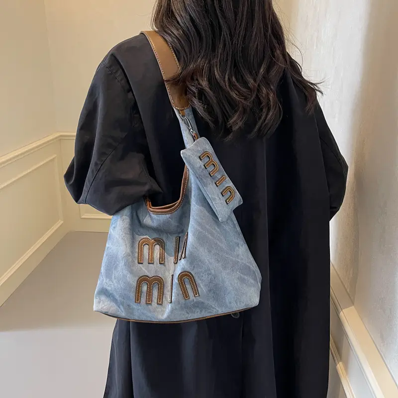 Women Denim Shoulder Bag Vintage Underarm Style Large Capacity - Image 3