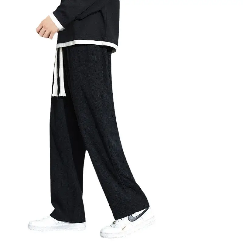 Men's Fleece Lined Wide Leg Pants Cream Winter - Image 6