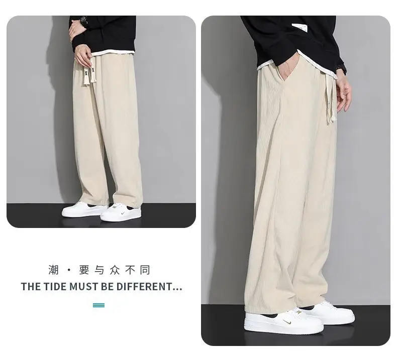 Men's Fleece Lined Wide Leg Pants Cream Winter — feature 17