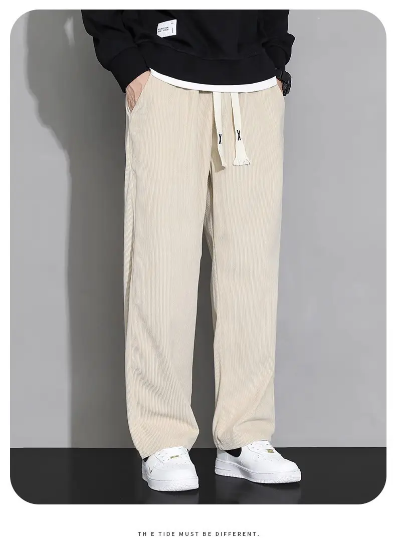 Men's Fleece Lined Wide Leg Pants Cream Winter — feature 18
