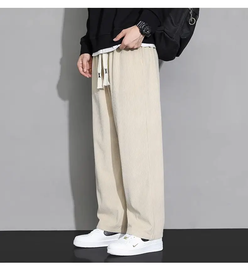 Men's Fleece Lined Wide Leg Pants Cream Winter — feature 19
