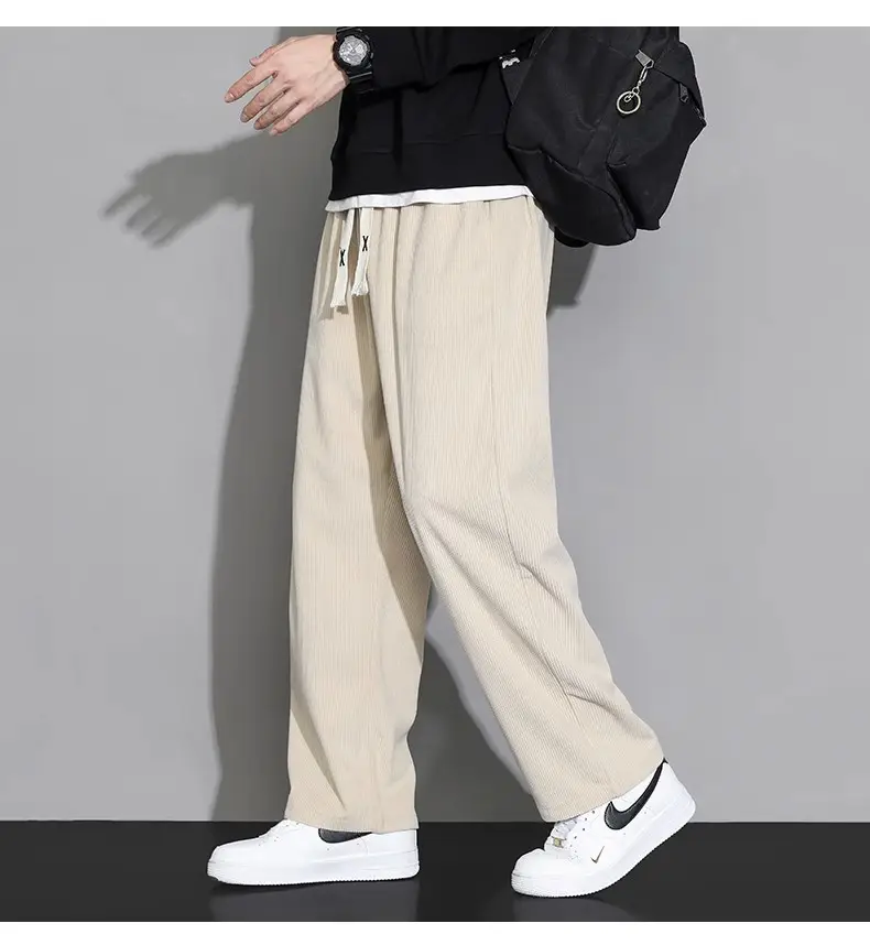 Men's Fleece Lined Wide Leg Pants Cream Winter — feature 20