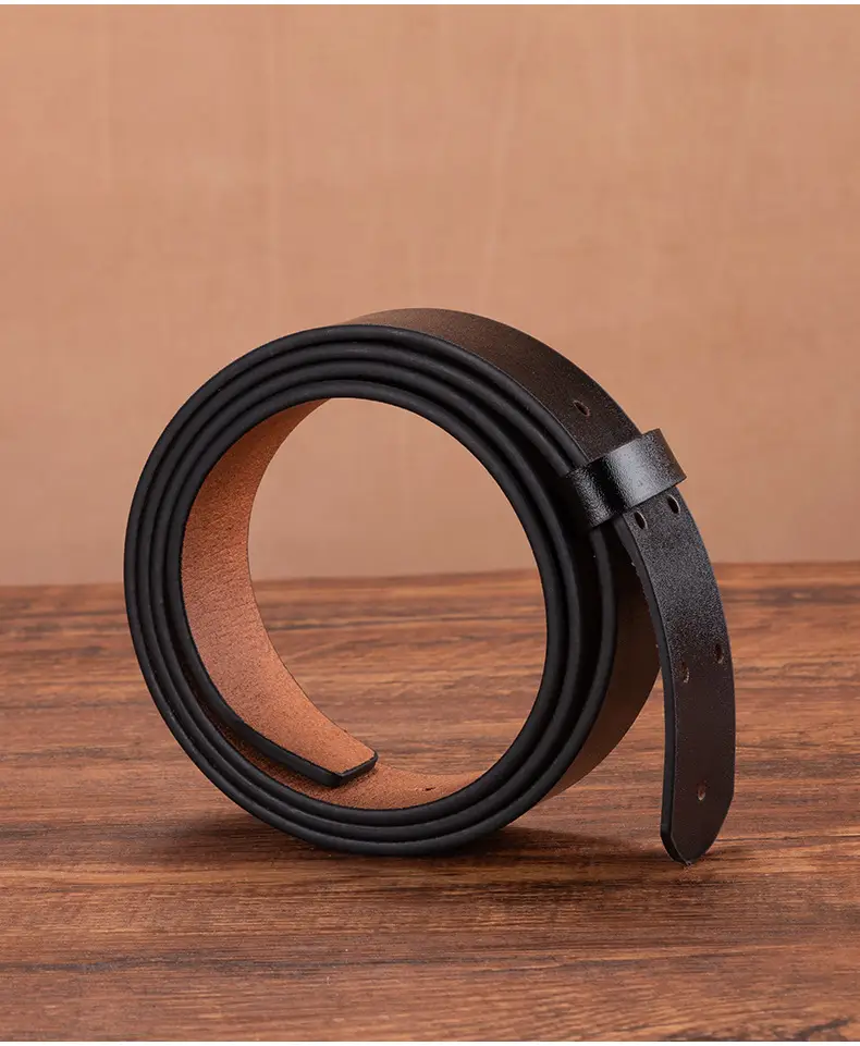 3.5" Vintage Cowhide Belt for Men Non-Buckle — feature 12