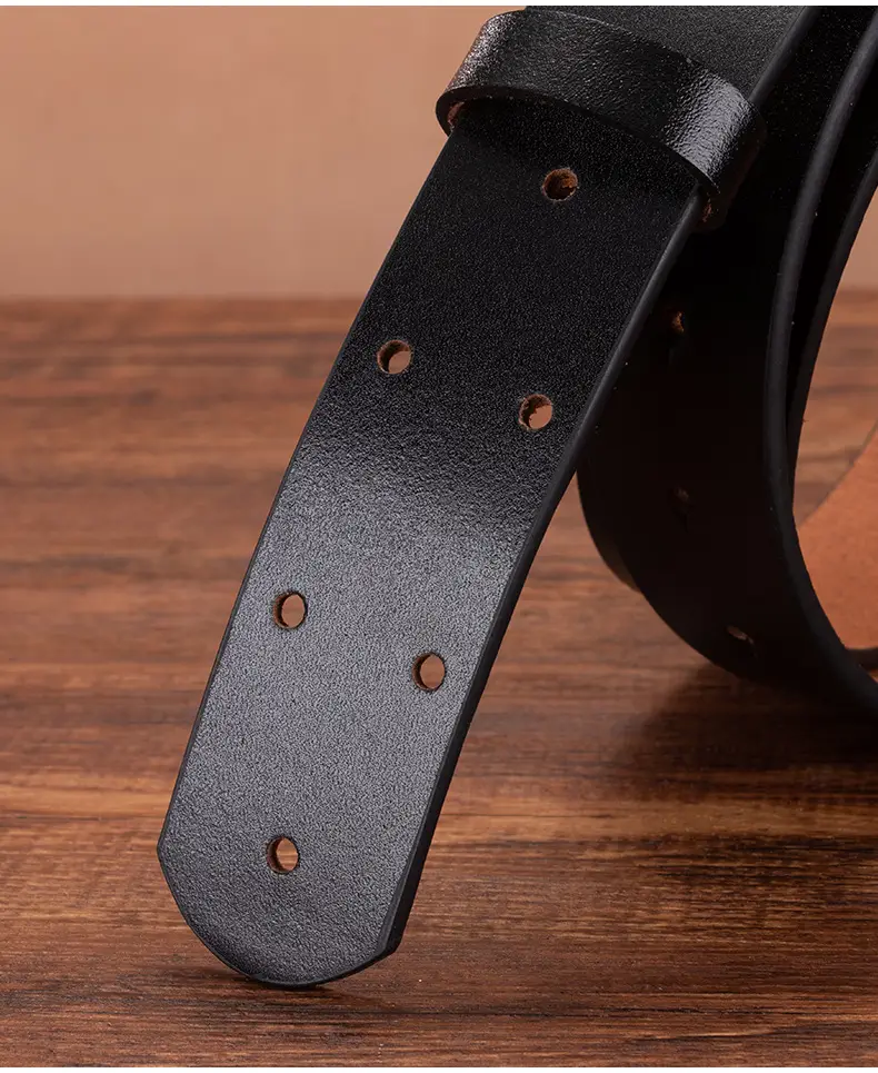 3.5" Vintage Cowhide Belt for Men Non-Buckle — feature 13